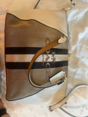 Coach Signature Canvas & Leather Crossbody Bag Neutral Stripe Classic Everyday
